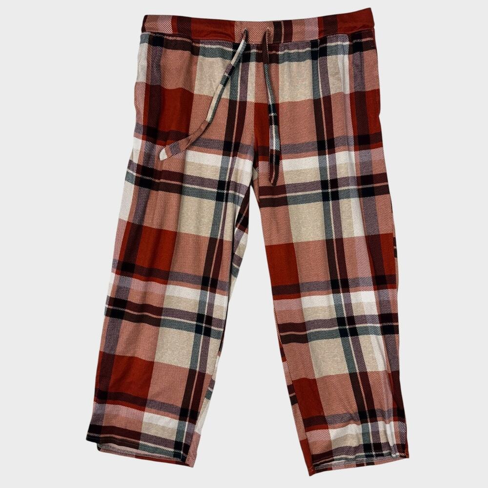 Joyspun Womens XL 16-18 Pajama Sleep Pants Orange Cream Black Plaid - Picture 3 of 8